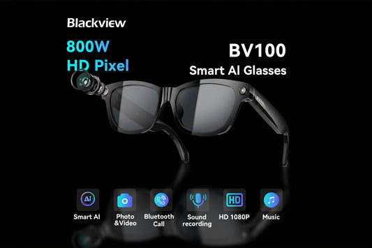 Lunettes Connectées Blackview BV100 AI Caméra 8MP Traduction Temps Réel WiFi Bluetooth 5.4 - Smart Glasses Audio