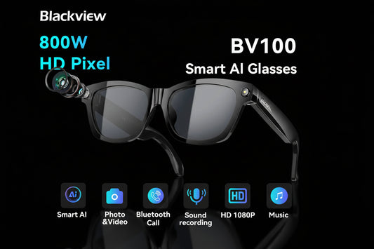 Lunettes Connectées Blackview BV100 AI Caméra 8MP Traduction Temps Réel WiFi Bluetooth 5.4 - Smart Glasses Audio