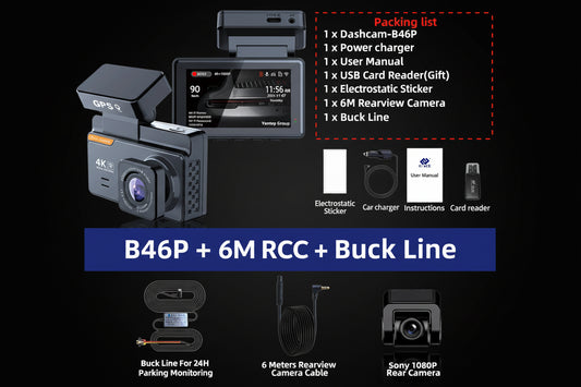 Dashcam 4K WiFi GPS E-ACE – Caméra Voiture Avant/Arrière, Vision Nocturne, Parking 24h