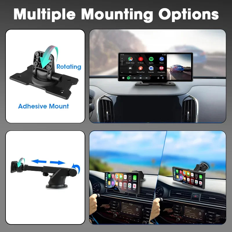 Dashcam Rétroviseur Srnubi 10.26" 4K CarPlay & Android Auto Sans Fil - GPS Navigation Double Caméra Bluetooth 64Go