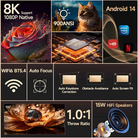 Magcubic HY350Max – Vidéoprojecteur 900 ANSI | 1080P Natif | 8K | Android 14 | Wi-Fi 6 | Autofocus