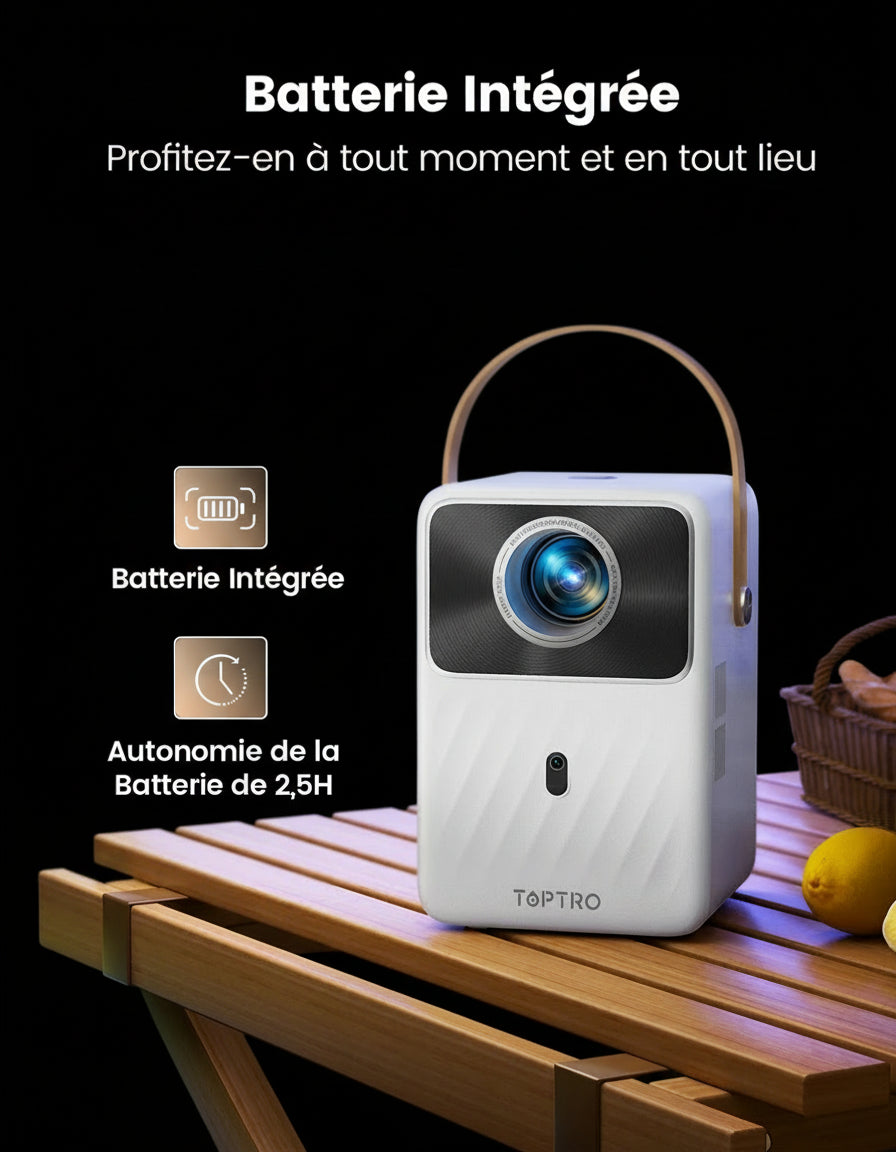 Vidéoprojecteur Portable TOPTRO Android 9.0 Full HD 1080P 380 ANSI - Batterie Intégrée 2,5h & Auto Focus Électrique