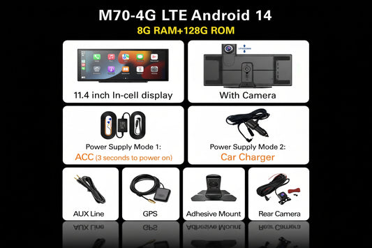 Dashcam Rétroviseur Imagebon M70 11.4" Android 14 8+128Go CarPlay 4G