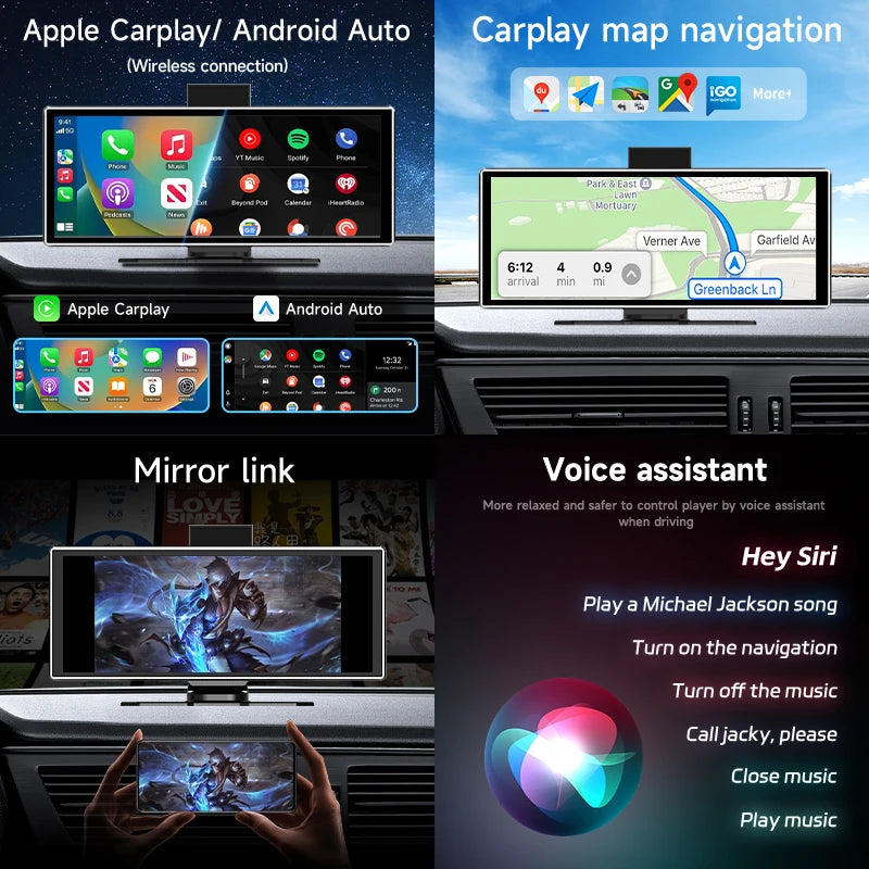 Écran CarPlay Sans Fil 11.26" 4K DVR - Double Caméra Navigation HD