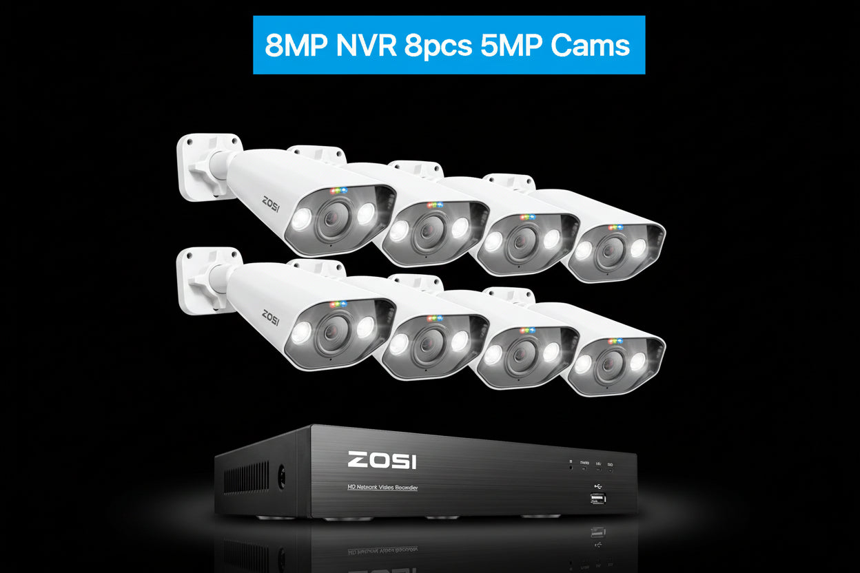 Système Surveillance ZOSI 8CH POE 4K - 8 Caméras 5MP Vision Nocturne AI 2To
