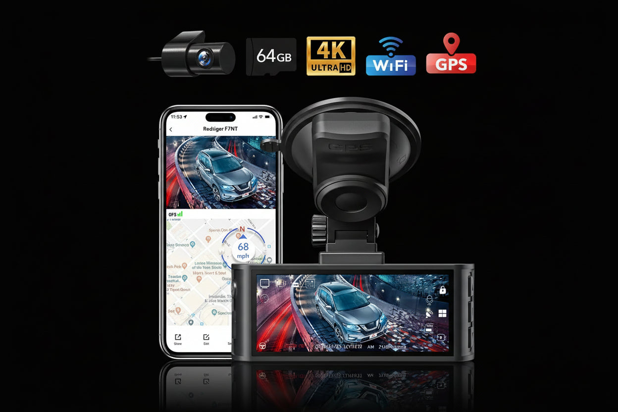REDTIGER Dashcam 4K - Caméra Embarquée Avant/Arrière WiFi GPS Tactile