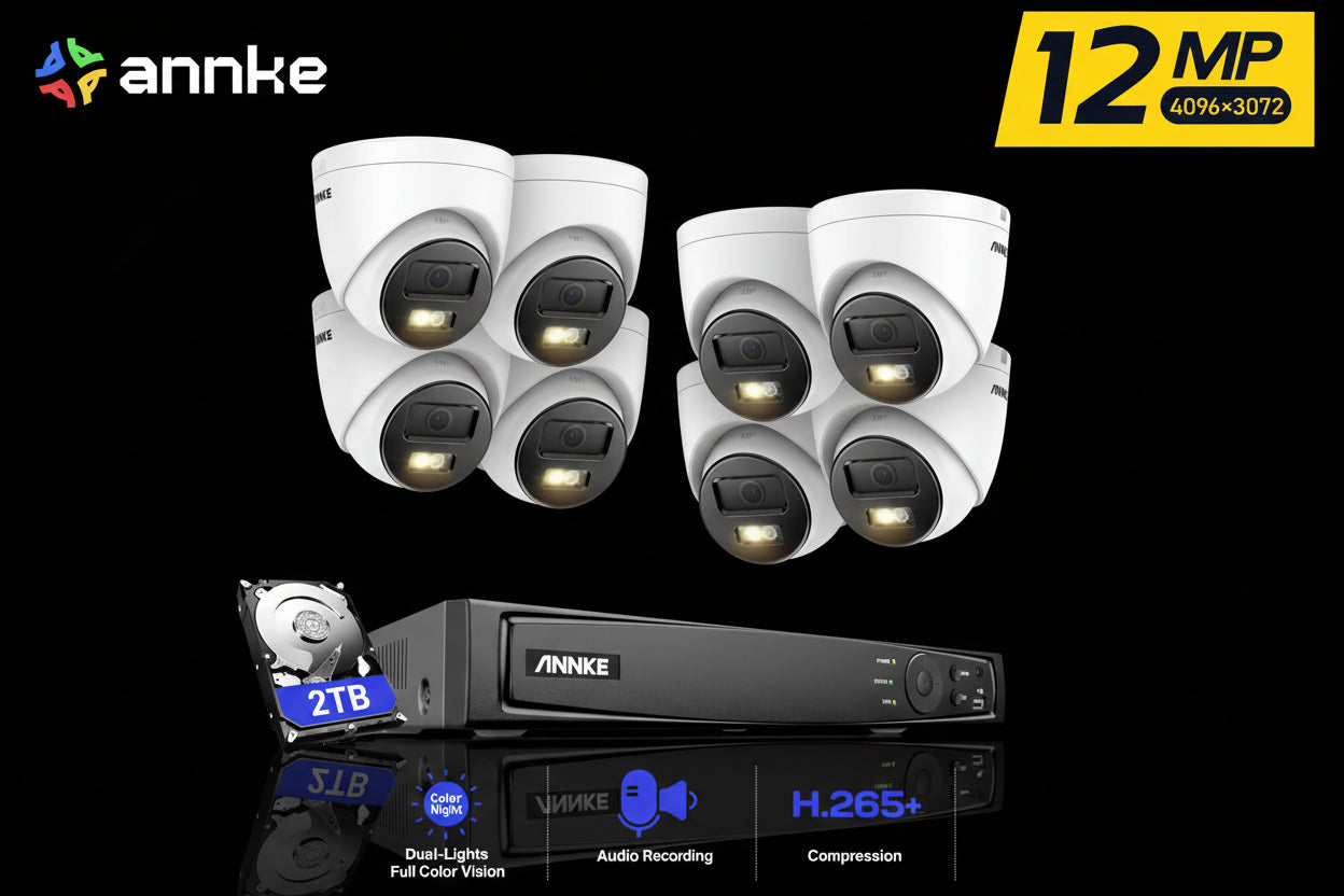 Kit Surveillance ANNKE 12MP-Disque Dur 2To - 8 Caméras POE Dual Light NVR 8CH