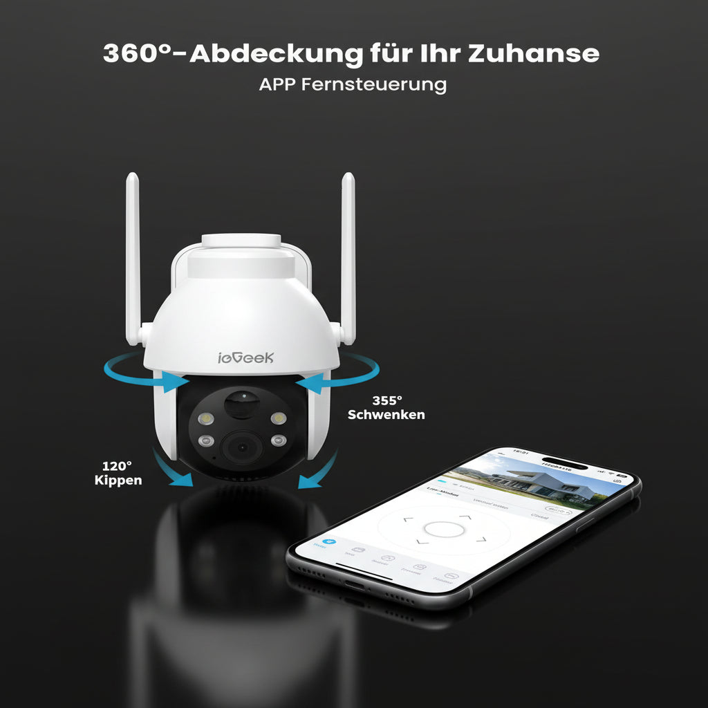 Caméra Surveillance Extérieure ieGeek 2K Solaire PTZ 360° WiFi - Vision Nocturne Couleur & Détection Humaine IA