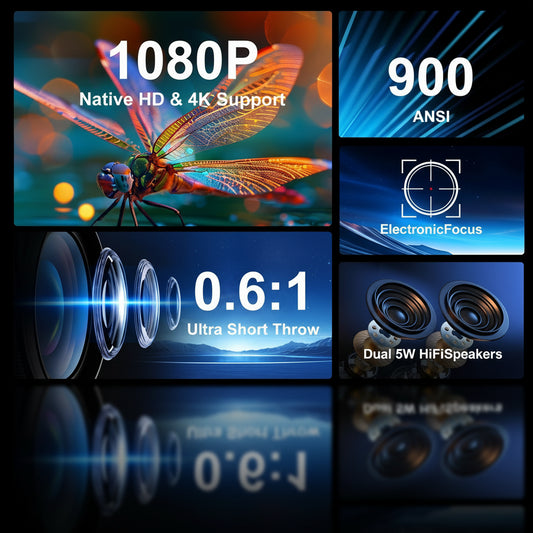 Vidéoprojecteur Ultra Courte Focale Magcubic HY450 1080P 8K 900 ANSI - WiFi6 Bluetooth 5.4 Décalage Auto - Projection 150" à 20cm