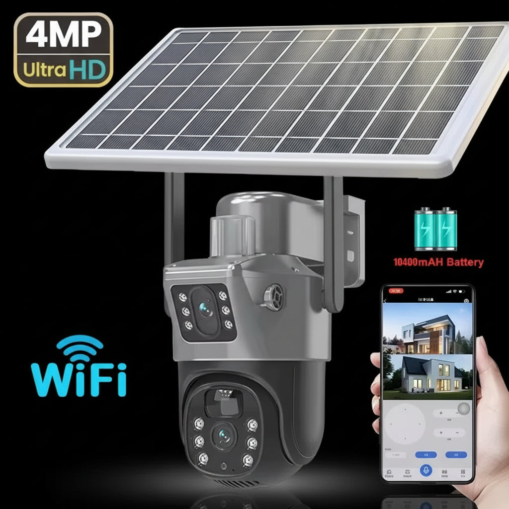 Caméra Solaire PTZ 4MP WiFi/4G Double Objectif Détection PIR Audio