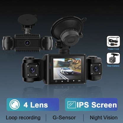 Dashcam 4 Caméras HD 1080P – Enregistrement 360° & Vision Nocturne | Podofo