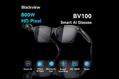 Lunettes Connectées Blackview BV100 AI Caméra 8MP Traduction Temps Réel WiFi Bluetooth 5.4 - Smart Glasses Audio