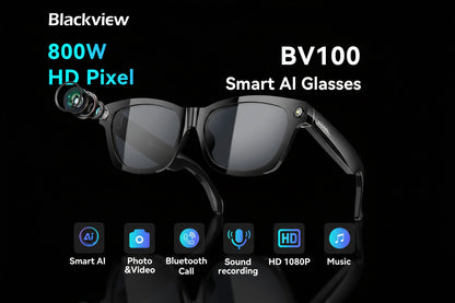 Lunettes Connectées Blackview BV100 AI Caméra 8MP Traduction Temps Réel WiFi Bluetooth 5.4 - Smart Glasses Audio