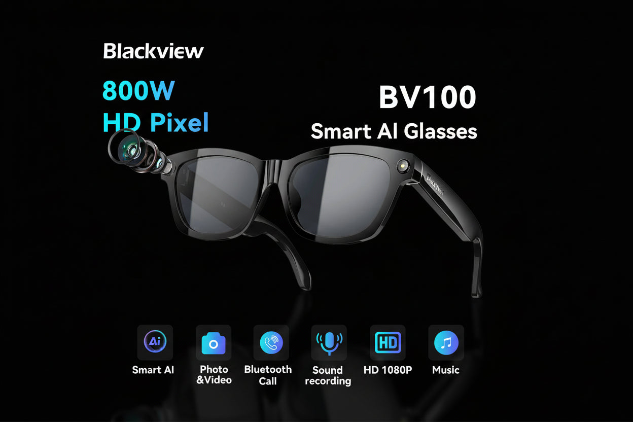 Blackview BV100 – Lunettes Connectées AI 8MP Traduction Temps Réel WiFi Bluetooth