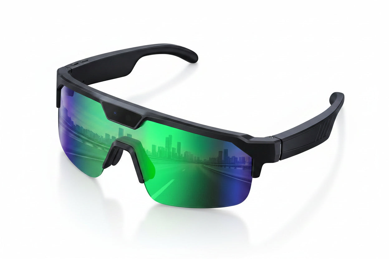 GUHUAVMI Q01 — Lunettes Connectées IA | Caméra 1080P, Audio Stéréo & Assistant Vocal — Vert Forêt Aurora
