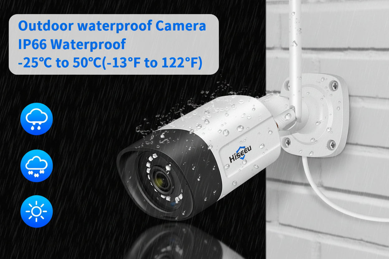 Hiseeu 5MP WiFi -Dique Dur 3To -Système Surveillance 10CH NVR 4 Caméras Vision Nocturne Couleur