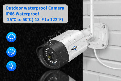 Hiseeu 5MP WiFi -Dique Dur 3To -Système Surveillance 10CH NVR 4 Caméras Vision Nocturne Couleur