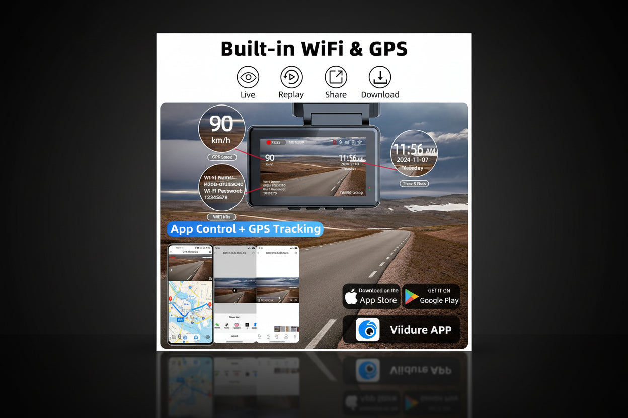Dashcam 4K WiFi GPS E-ACE – Caméra Voiture Avant/Arrière, Vision Nocturne, Parking 24h