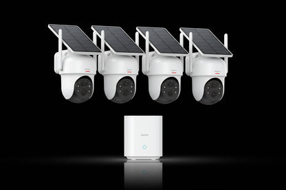 Système 4 Caméras Solaires Dekco 3MP PTZ 360° WiFi Alexa Autonome