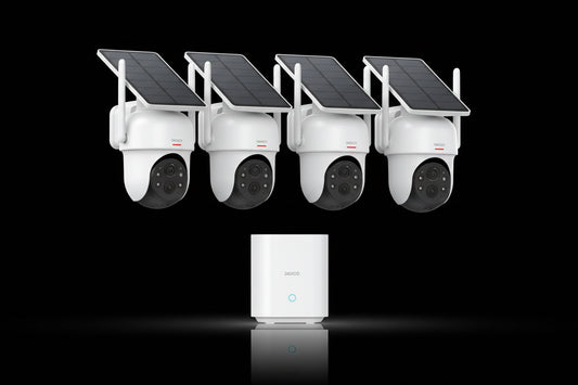 Système 4 Caméras Solaires Dekco 3MP PTZ 360° WiFi Alexa Autonome