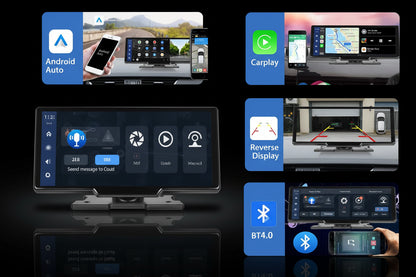 Podofo 10.26" Écran Voiture CarPlay Android Auto Sans Fil – Dashcam 4K, GPS, Contrôle Vocal