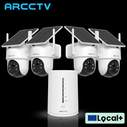 Kit 4 Caméras Solaires ARCCTV 4MP WiFi + NVR 4CH - Détection Humaine IA & Alarme Sirène - Surveillance Autonome Extérieur