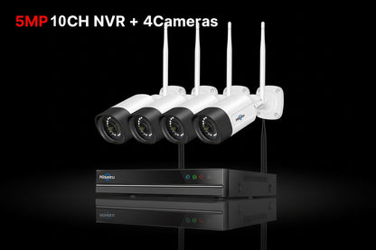 Hiseeu 5MP WiFi -Dique Dur 3To -Système Surveillance 10CH NVR 4 Caméras Vision Nocturne Couleur