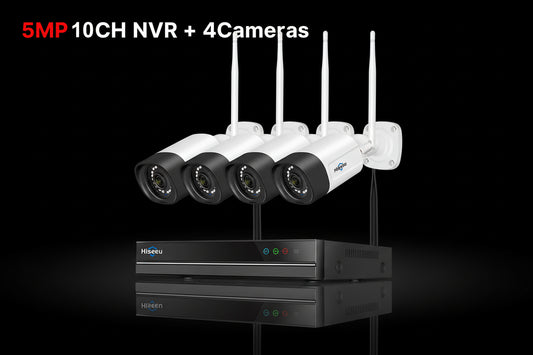 Hiseeu 5MP WiFi -Dique Dur 3To -Système Surveillance 10CH NVR 4 Caméras Vision Nocturne Couleur