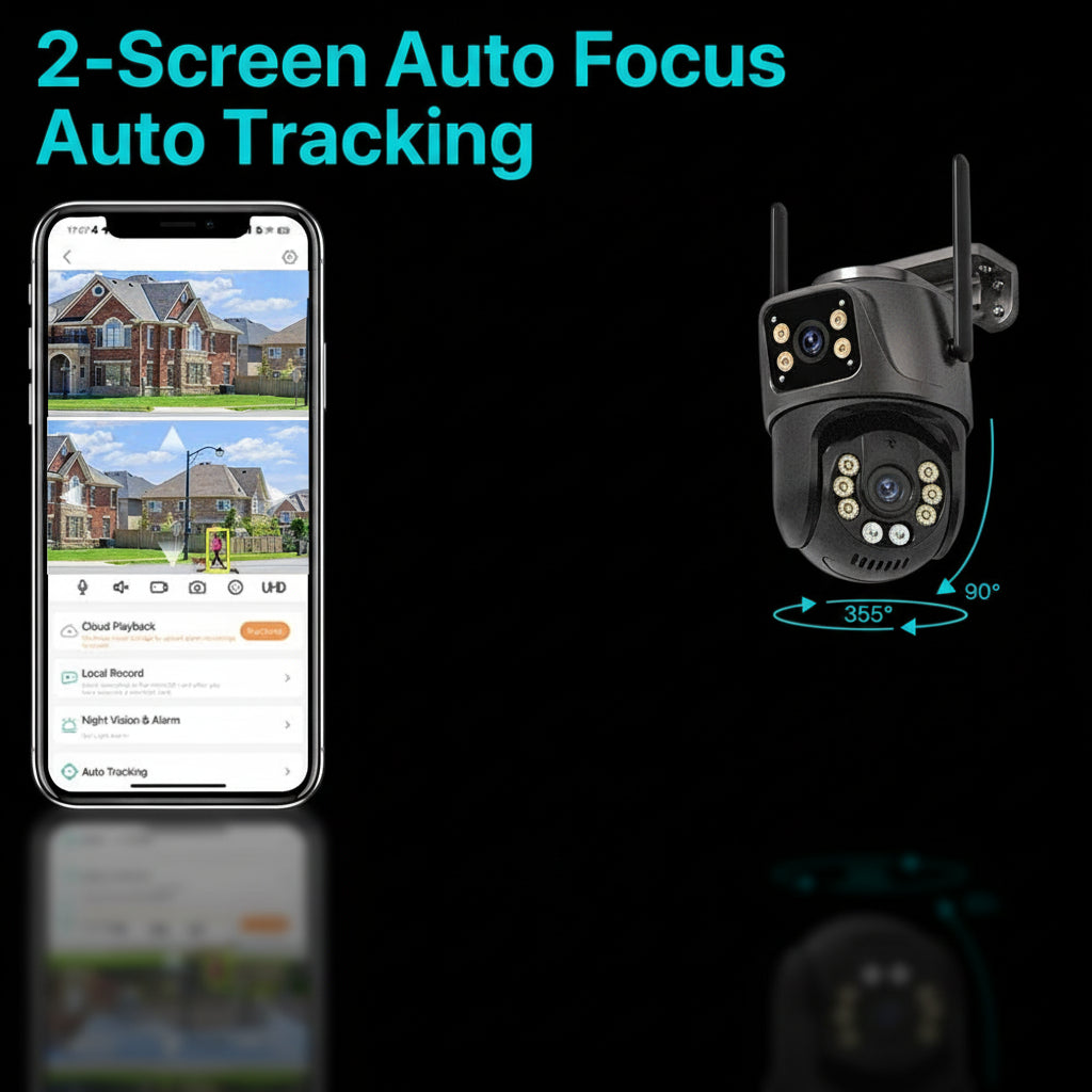 Caméra PTZ WiFi 4K 8MP Double Objectif Suivi IA 360° Carte 128Go