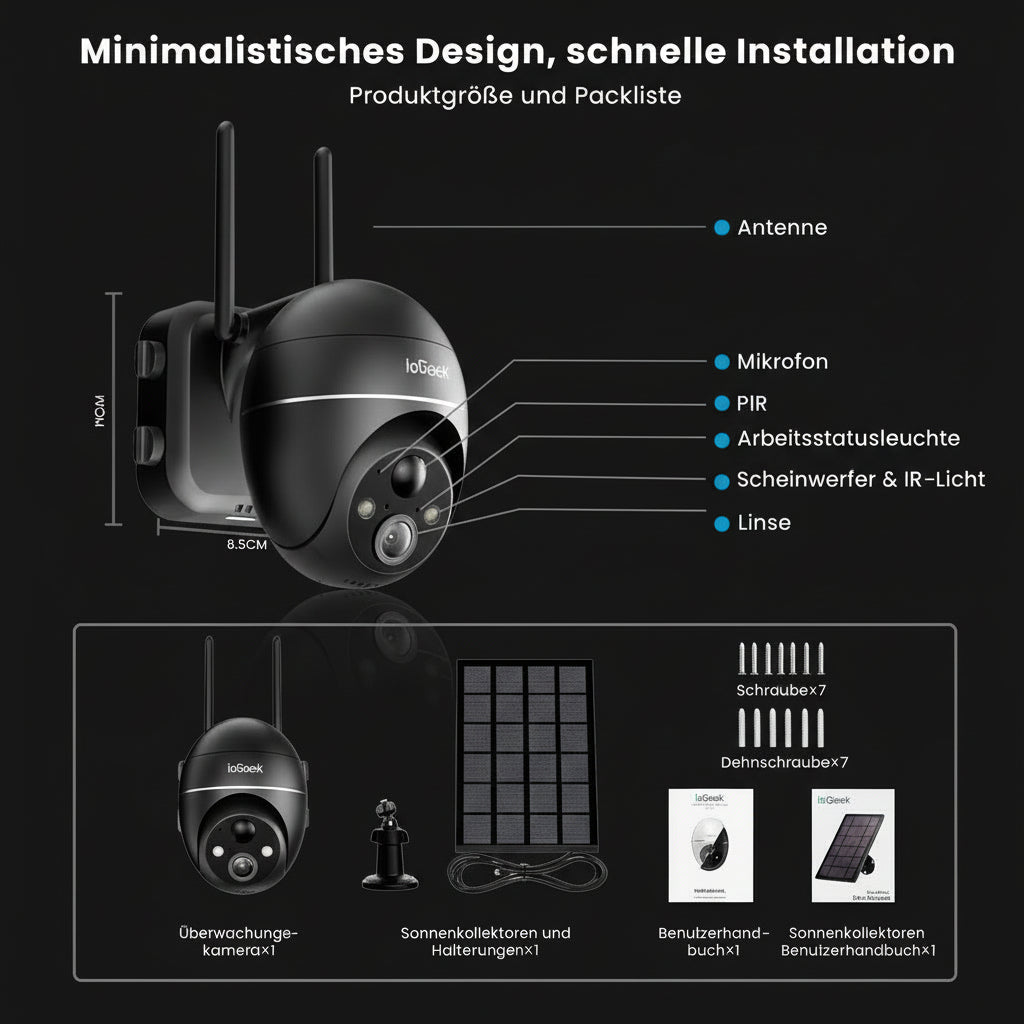 Caméra Surveillance Extérieure ieGeek 5MP Solaire PTZ 360° WiFi - Batterie Rechargeable & Détection PIR Intelligente