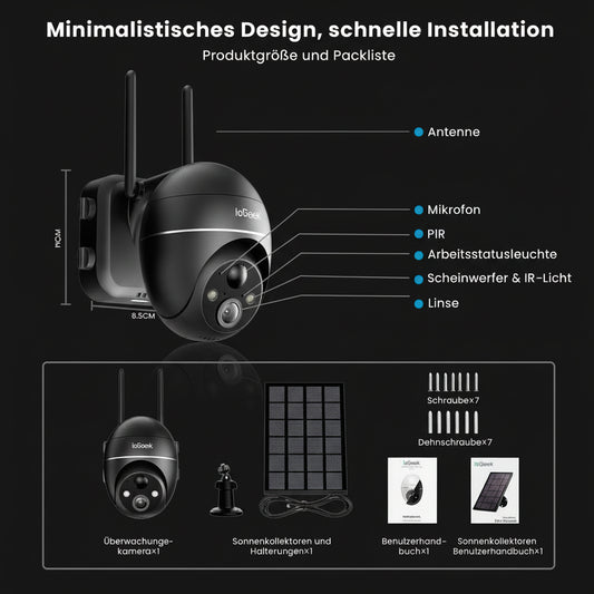 Caméra Surveillance Extérieure ieGeek 5MP Solaire PTZ 360° WiFi - Batterie Rechargeable & Détection PIR Intelligente