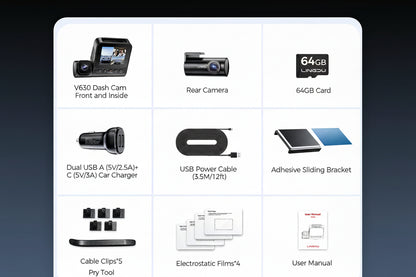 LINGDU V630 — Dashcam 4K Triple Objectif | Avant, Arrière & Intérieur, Vision Nocturne IR, WiFi 6, GPS & Surveillance Parking