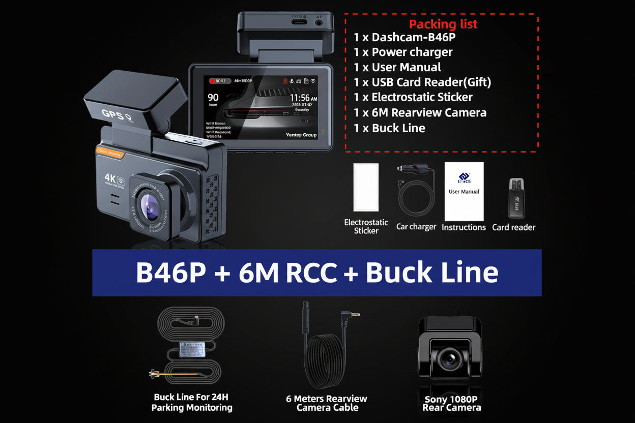 Dashcam 4K WiFi GPS E-ACE – Caméra Voiture Avant/Arrière, Vision Nocturne, Parking 24h