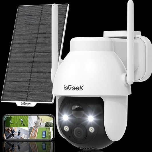 Caméra Surveillance Extérieure ieGeek 2K Solaire PTZ 360° WiFi - Vision Nocturne Couleur & Détection Humaine IA