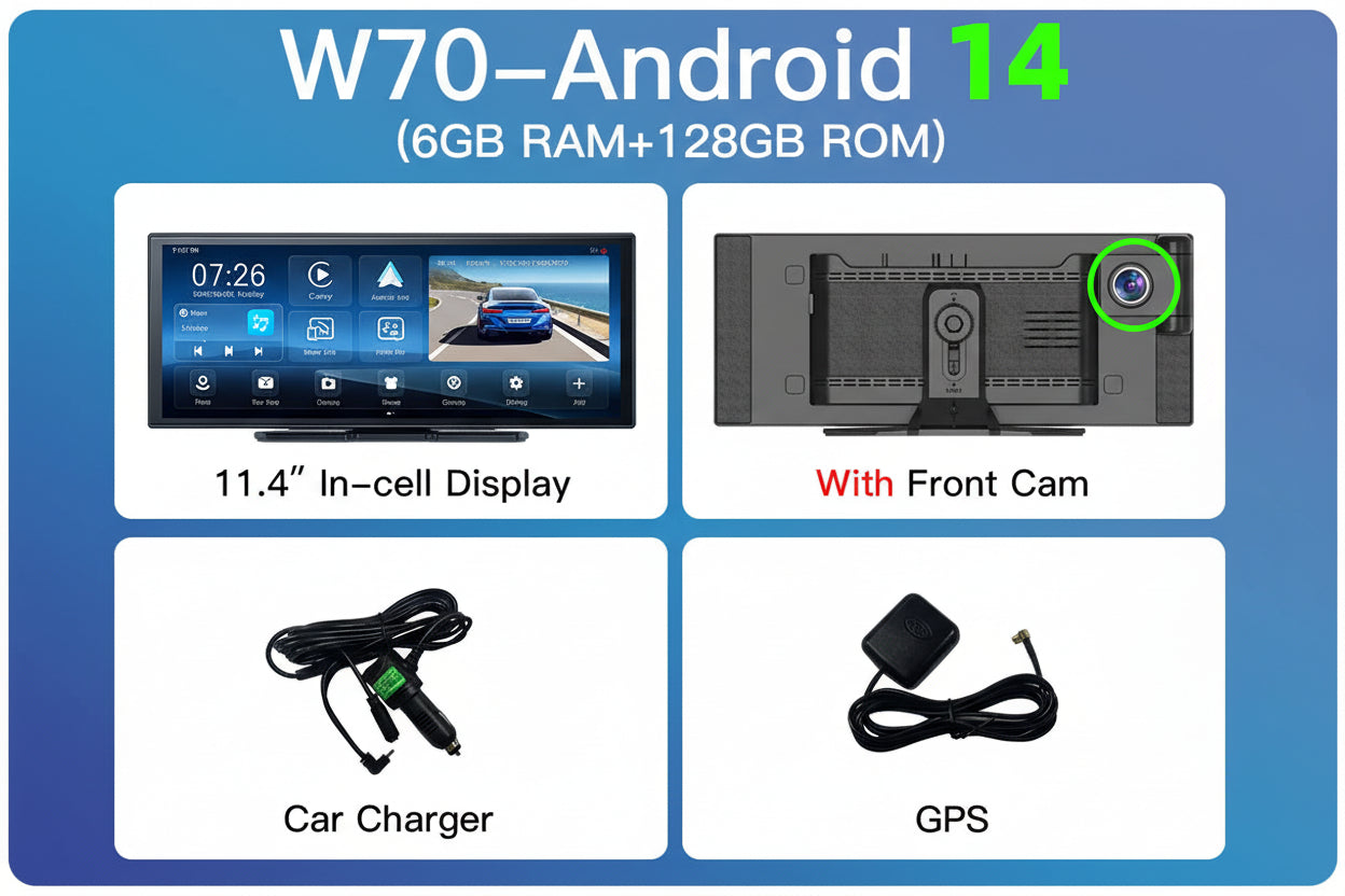 Dashcam Imagebon W70 11.4" Android 14 8 Cœurs 6+128Go CarPlay GPS