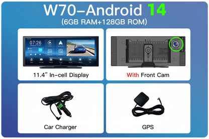 Dashcam Imagebon W70 11.4" Android 14 8 Cœurs 6+128Go CarPlay GPS