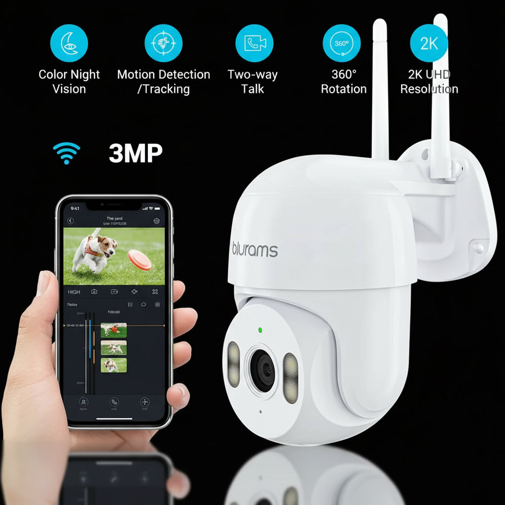 Caméra Sécurité Blurams 2K PTZ 360° Extérieure Vision Nocturne Couleur