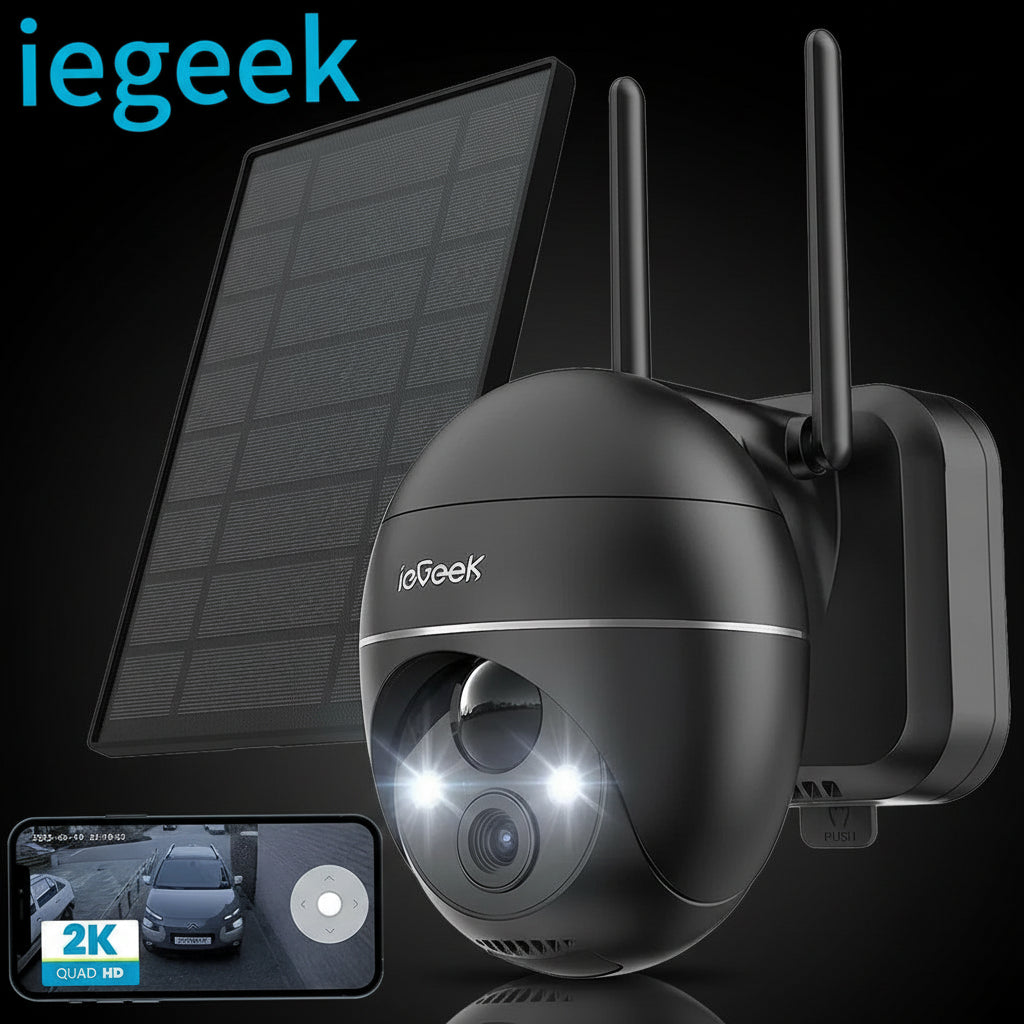 Caméra Surveillance Extérieure ieGeek 5MP Solaire PTZ 360° WiFi - Batterie Rechargeable & Détection PIR Intelligente