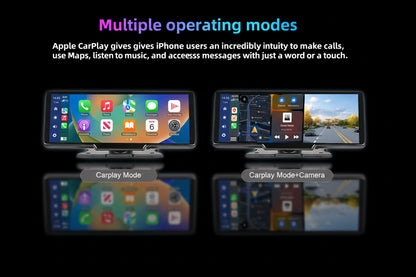 Podofo 10.26" Écran Voiture CarPlay Android Auto Sans Fil – Dashcam 4K, GPS, Contrôle Vocal