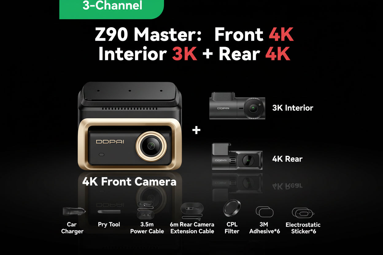 DDPAI Z90Master Dashcam Triple Caméra 4K HDR – Capteur Sony STARVIS 2 IMX678, ADAS & WiFi 5GHz