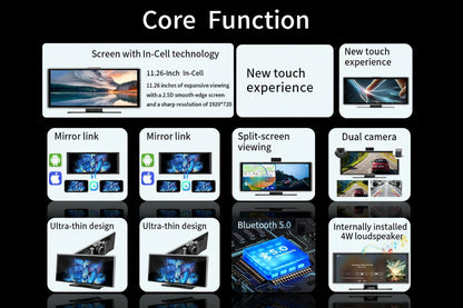 Écran CarPlay Sans Fil 11.26" 4K DVR - Double Caméra Navigation HD