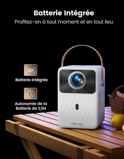 Vidéoprojecteur Portable TOPTRO Android 9.0 Full HD 1080P 380 ANSI - Batterie Intégrée 2,5h & Auto Focus Électrique