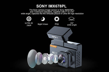 Dashcam 4K WiFi GPS E-ACE – Caméra Voiture Avant/Arrière, Vision Nocturne, Parking 24h