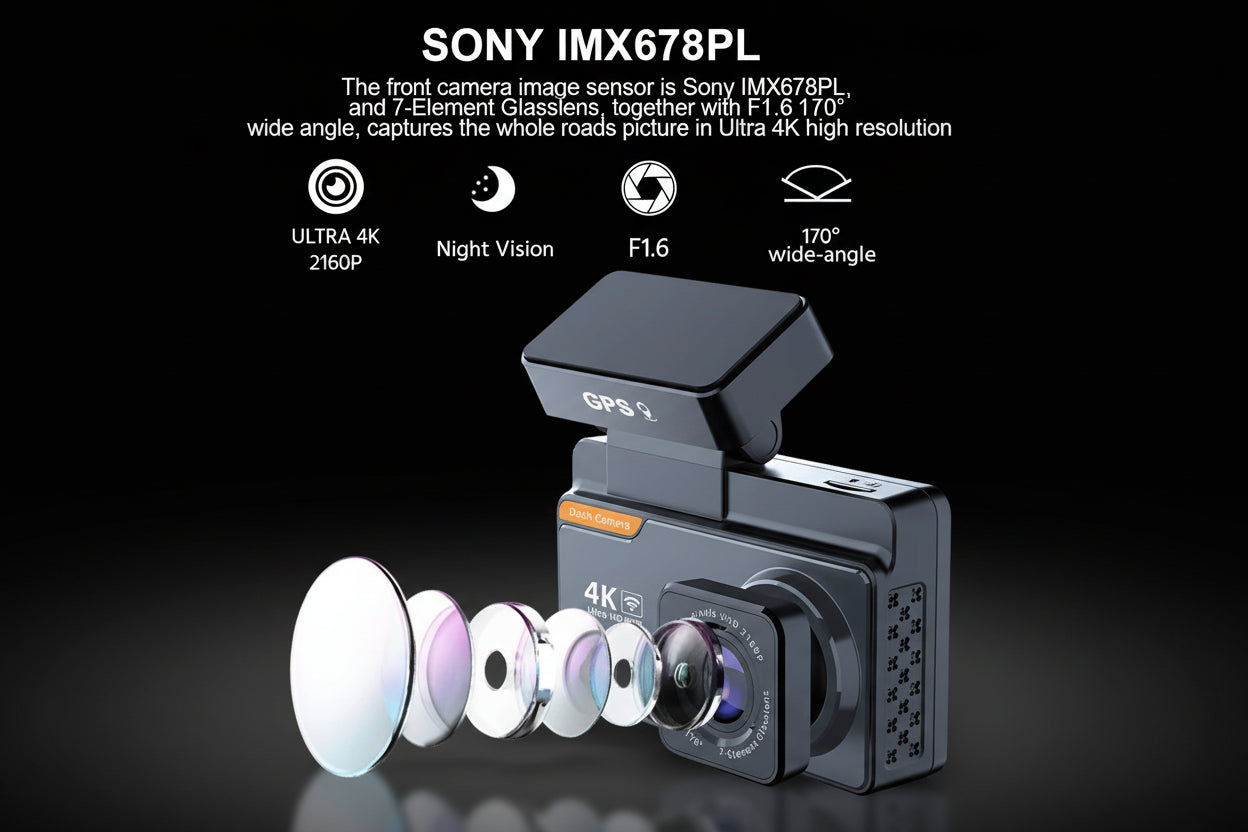 Dashcam 4K WiFi GPS E-ACE – Caméra Voiture Avant/Arrière, Vision Nocturne, Parking 24h