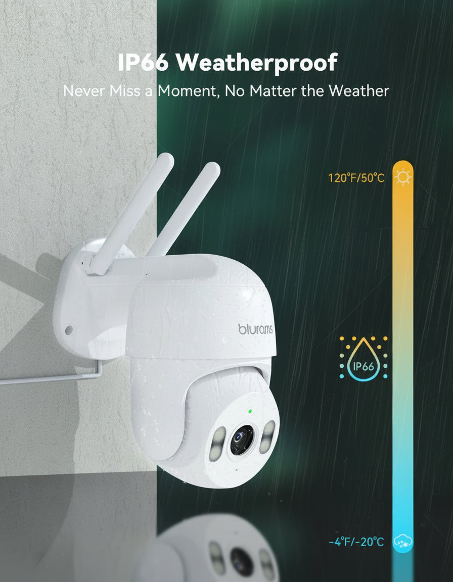 Caméra Sécurité Blurams 2K PTZ 360° Extérieure Vision Nocturne Couleur