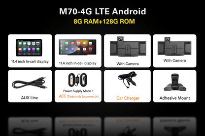 Dashcam Android Imagebon M70 11.4" 4G - CarPlay Sans Fil ADAS 8+128Go