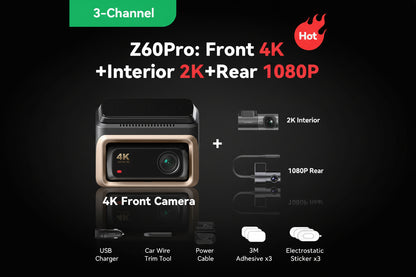 DDPAI Z60 Pro Dashcam Triple Caméra 4K 4G – Capteur Sony STARVIS 2 IMX678, WiFi 5GHz & ADAS