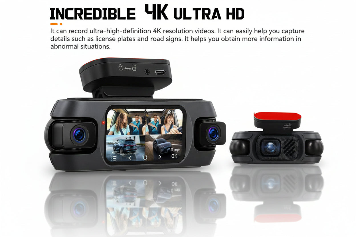 Hikity V630 — Dashcam 4K 360° | 4 Objectifs + Caméra de Recul Déportée, Vision Nocturne IR, WiFi, GPS & Carte 64 Go Incluse