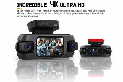 Hikity V630 — Dashcam 4K 360° | 4 Objectifs + Caméra de Recul Déportée, Vision Nocturne IR, WiFi, GPS & Carte 64 Go Incluse