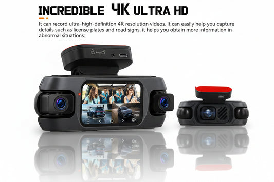 Hikity V630 — Dashcam 4K 360° | 4 Objectifs + Caméra de Recul Déportée, Vision Nocturne IR, WiFi, GPS & Carte 64 Go Incluse